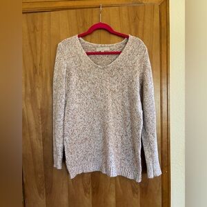 LOFT Women's Pink Marled V-Neck Sweater